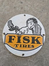 VINTAGE FISK TIRES LUBE PORCELAIN SIGN SALES DEALER SERVICE STATION PUMP PLATE 1 picture
