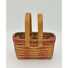 Longaberger Small Woven Splint Basket, Rust Accent Weave, Double Handle, 6.5