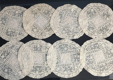 Vintage Normandy Flanders Bobbin Lace Cocktail Napkins Coasters Set of 8 (6