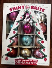 Vintage Shiny Brite Christmas Ornaments 12 2” Ornaments W Box USA Vibrant Colors picture