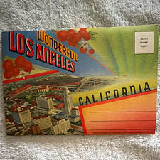 Vintage Unposted Linen Fold-Out Postcard Booklet - Wonderful Los Angeles CA picture