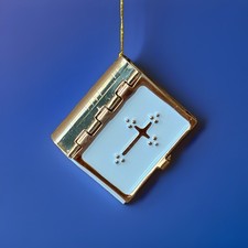 Vintage Miniature Holy Bible Ornament Metal Locket Readable Pages picture