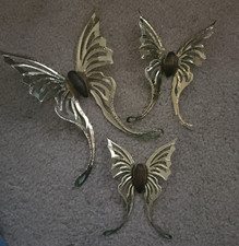 Vintage Homco Home Interiors 3 Pc Brass Gold Butterflies Wood Bodies Wall Decor picture