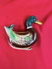Vtg Mallard Duck Ceramic Wall Pocket Planter Hand Painted MCM 5” 1950s Wall Art picture