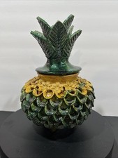 Green Glazed Hilario Alejos Madrigal Michoacan Pottery Pineapple Pot w/ Lid 7” picture