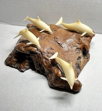 Vintage John Perry Signed Pellucida 4 Dolphin Pod School Burl Wood Sculpture picture