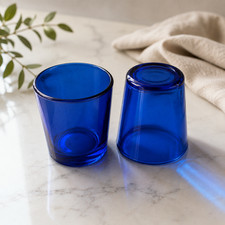 Hosley Cobalt Blue Glass Votive Candle Holders Set of 12 Tealight Cups Boxed picture