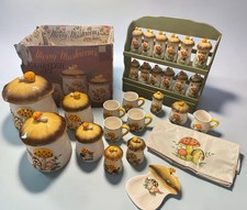 Merry Mushroom 4 piece Canister Set  12 Piece Spice Rack Salt And Pepper Etc picture
