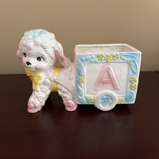 Vintage RELPO Baby Lamb Planter w/Cart Big Eye Lamb SY1847 Japan Excellent picture