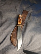Vtg Marbles Ideal Hunting knife 6” Blade Stag Leather Handel Gladstone Sheath  picture