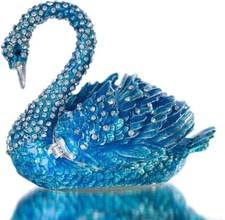 YU FENG Blue Swan Animal Jewelry Trinket Box Hinged Collectible Figurines for  picture