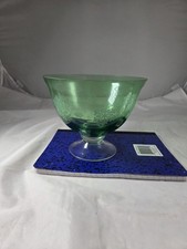 Vtg Emerald Green Glass Footed Compote,or Pedestal, Etched Snowflake Bowl,BY FTD picture