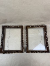 Pair Vintage Wood Frames MCM 14” x 11” Cut Out Scroll One Missing Glass picture