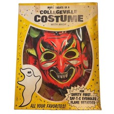 Collegeville Devil Costume Kids Large 12-14 Red Vintage 60s 70s Mask Box 159 picture