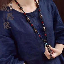 Tibetan Nine Eye Dzi Bead Pendant Necklace Agate Carnelian Unisex Amulet Jewelry picture