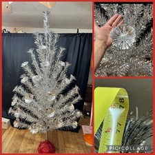 Vintage Silver Glow 6.5 Ft Aluminum Christmas Tree Pom Pom 1960s Original Box picture
