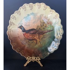 Antique ZS & Co Bavaria Pheasant Cabinet Plate Gold Gilt Scalloped Game Bird picture