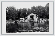 RPPC WAUPACA, WI ~ PRELL BOAT gas station CAMP LEGHORN COLUMBIA LAKE picture