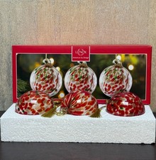 Lenox Art Glass Red/Green Ornaments Set of 3 Hand Blown 3
