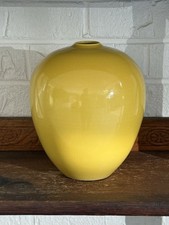 Vintage Cliff Lee Imperial Yellow Porcelain Vase Signed 8 1/4” Tall 1989 picture