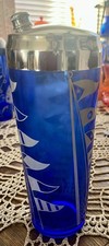 Vintage 1930’s- 40’s Cocktail Shaker Hazel Atlas Nautical Flags Cobalt Blue picture