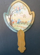 Vintage 1930's Bridge Tally Paddle Fan Deco Style Country House Scene C219 picture