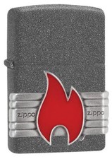 Zippo Windproof Iron Stone Lighter With Vintage Flame Emblem, 29663, New In Box picture