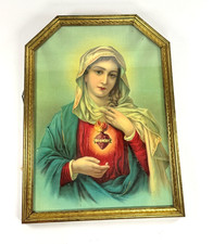 Vintage Immaculate Heart of Mary Religious Print Gold Color Frame 21.5x15.5 picture