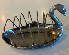 Vintage Silverplate 6-Slice Swan Toast Rack As-Found Estate Patina Unmarked picture