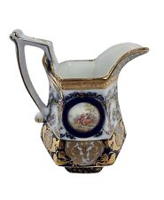 ANTIQUE Berlin KPM Gold & Cobalt Blue Porcelain Footed Pitcher Courting Couple picture