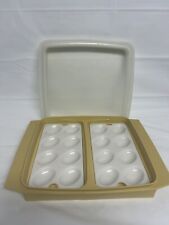 Vintage Tupperware Deviled Egg Keeper Covered Carrier with 2 Trays #723 Gold picture
