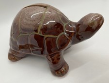 Vintage mid-century glazed terracotta turtle-shaped coin bank picture