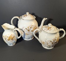 Antique LS&S Carlsbad Austria Porcelain Floral Teapot, Sugar, & Creamer picture