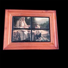 Jesus and the Woman at the Well Ceramic Tile Framed Wall Art Decor picture