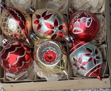 VTG Fantasia Poland Red Bell Stencil Mica Indent  Teardrop Glass Ornament picture