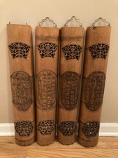 Set Of 4 Vintage 30” Chinese Carved Bamboo Calligraphy Wall Hangings picture