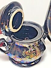 OSPA Porselen Tea Set Black with Irridescent Swirls Pheasants Gold interior Cups picture