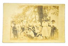 Antique RPPC Photo Postcard 1910s Outdoor Group Lawn Party Edwardian Fashion AZO picture