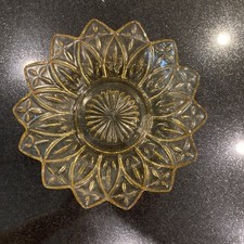 Vintage Federal Glass Amber Sunflower🌻 Petal Bowl 8.5”Starburst Serving Dish picture