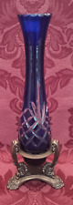 Godinger Crystal Legends Cobalt Cut to Clear Bud Vase w/Silver Base - Very Nice picture