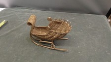 Vintage Wicker Rattan Christmas Sleigh Basket Decorative Holiday Centerpiece picture