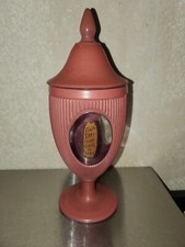 Antique 1920s Fan Toi Mauve Pink Lidded Glass Decorative Jar W/Clear Panels picture