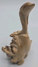 Wooden Hand Carved Dolphin Statue Sculpture Wood Decor Figurine Fish Burl Wood picture