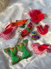 Vintage Christmas Ornaments Lot 9PC  Multicolor Felt Sequin Kitsch MCM Birds picture