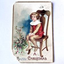 Postcard Ellen Clapsaddle Christmas Boy on Chair Embossed Gold Gilt picture