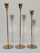 3 Brass Taper Candle Holders Tall & Thin 12.625, 12.5 & 10