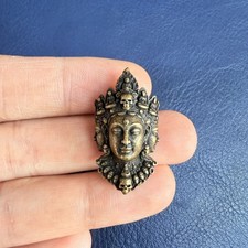 Tibetan Collection Copper Three-faced Guanyin Esoteric Buddhism Amulet Pendant picture