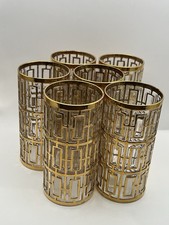 Imperial Glass Shoji 22K Gold Trellis Highball Glasses MCM Regency Barware Set 6 picture