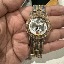 Working Vintage Gruen Disney Mickey Mouse Unisex Gold Watch New Battery 34mm 7” picture