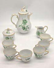 Vintage Oscar Schaller Bavaria Germany 11Pc Demitasse Coffee Set Green Rose 1950 picture